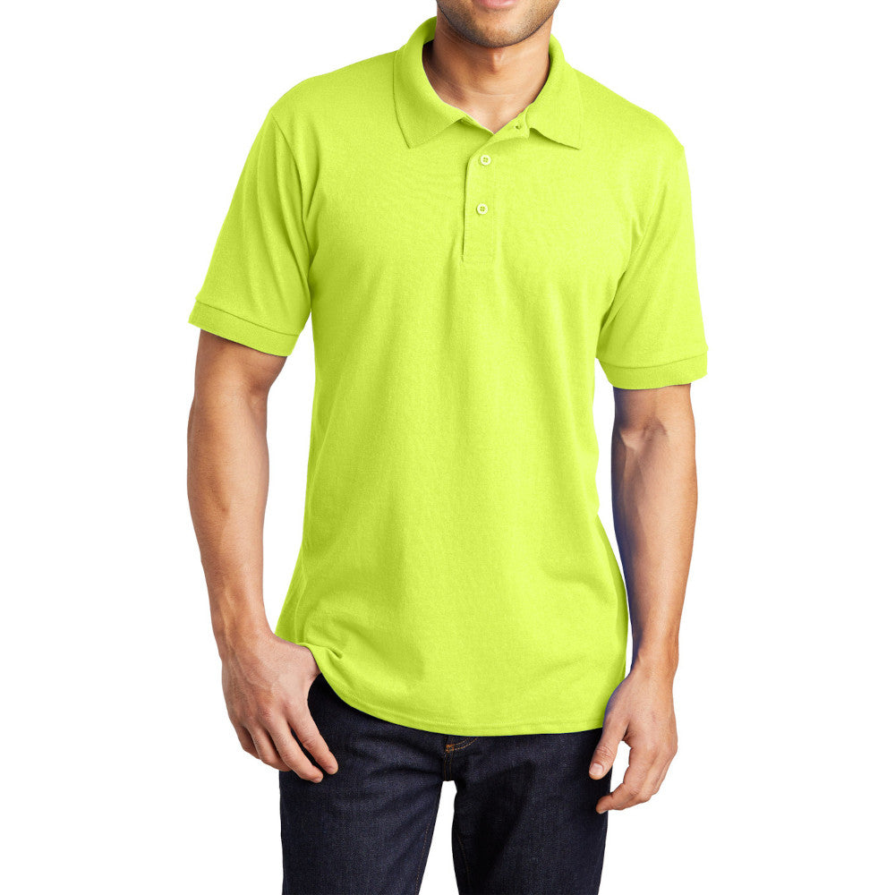 Men's Tall Core Blend Jersey Knit Polo Cotton-Poly Stain-Release Finish Recycled Polyester Rib Knit Collar and Cuffs 3-Button Placket-Safety Green