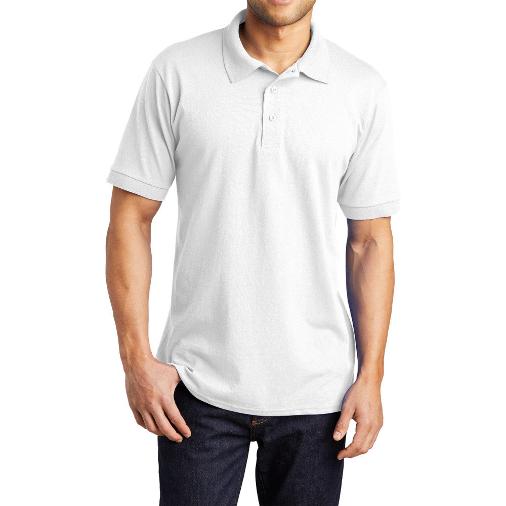 Men's Tall Core Blend Jersey Knit Polo Cotton-Poly Stain-Release Finish Recycled Polyester Rib Knit Collar and Cuffs 3-Button Placket-White