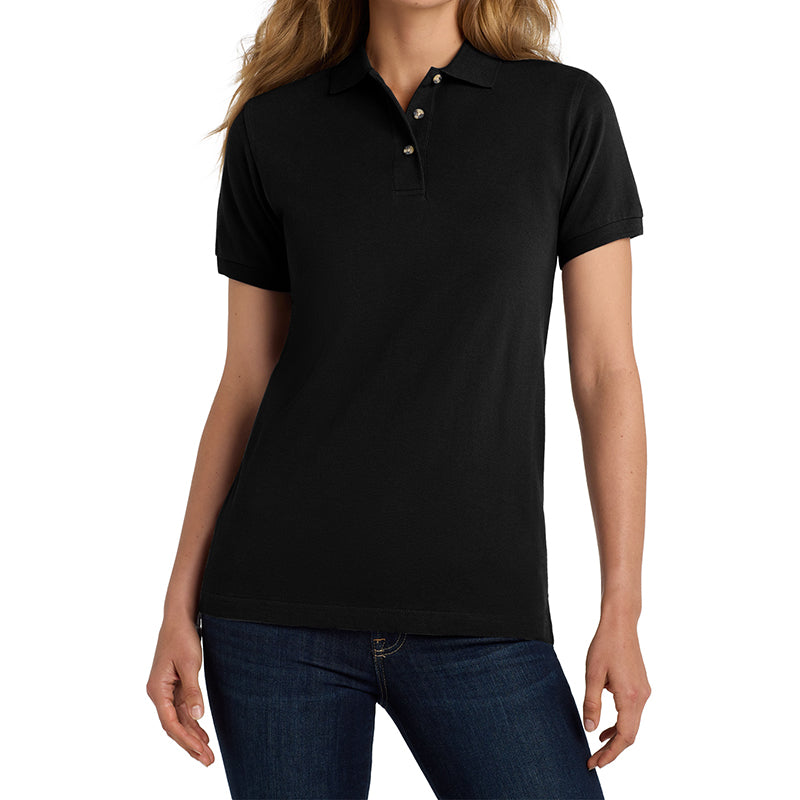 Women's Short Sleeve Heavyweight Cotton Soft Pique Polo T-shirt Black