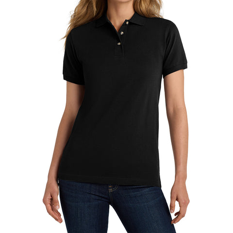 Women's Short Sleeve Heavyweight Cotton Soft Pique Polo T-shirt Black