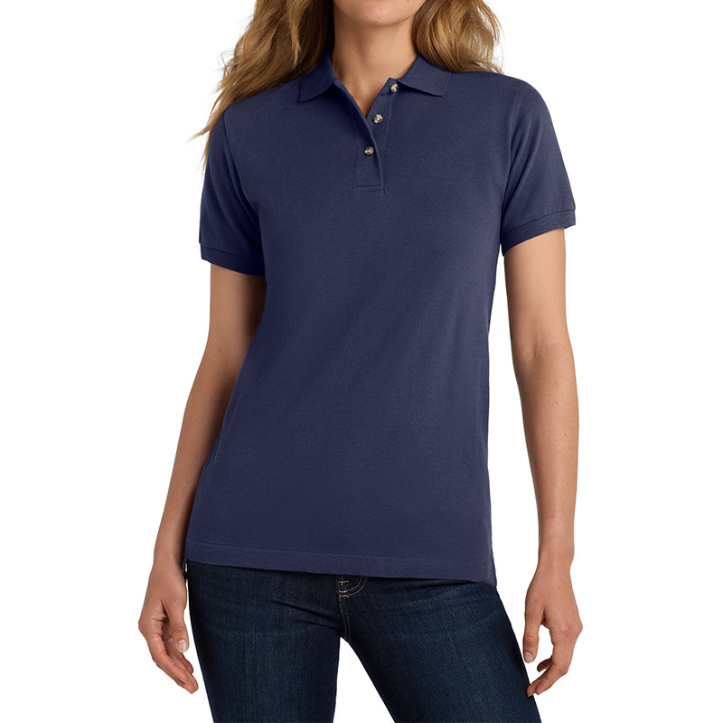 Women's Short Sleeve Heavyweight Cotton Soft Pique Polo T-shirt Navy