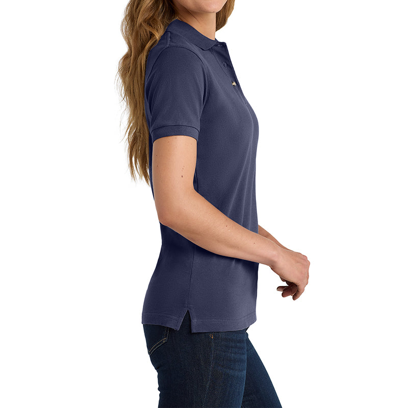 Women's Short Sleeve Heavyweight Cotton Soft Pique Polo T-shirt Navy