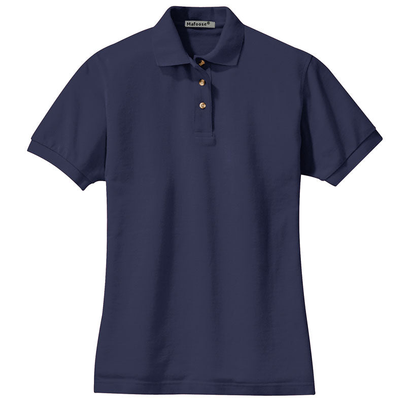 Women's Short Sleeve Heavyweight Cotton Soft Pique Polo T-shirt Navy