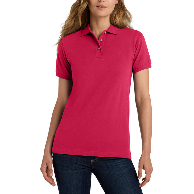 Women's Short Sleeve Heavyweight Cotton Soft Pique Polo T-shirt Red