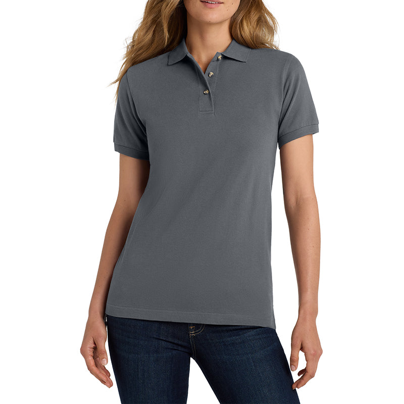 Women's Short Sleeve Heavyweight Cotton Soft Pique Polo T-shirt Steel Grey