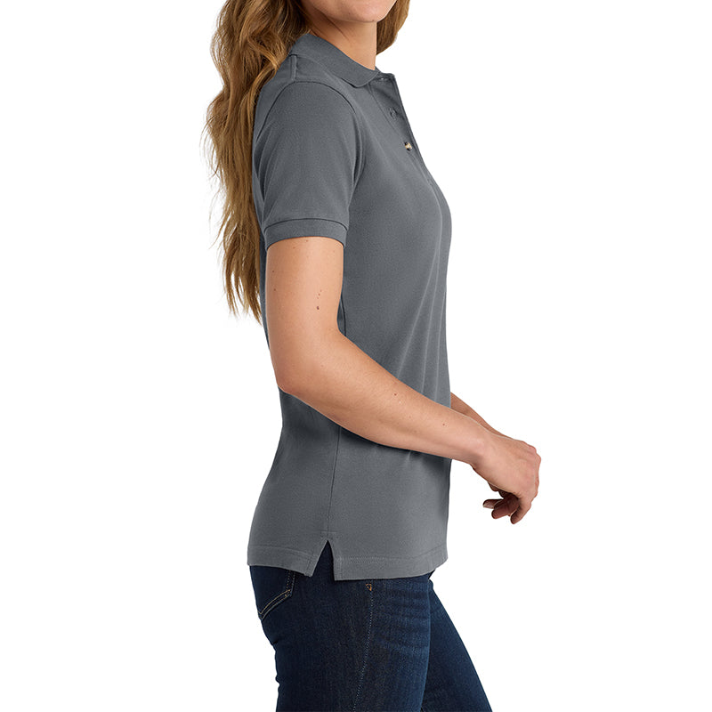 Women's Short Sleeve Heavyweight Cotton Soft Pique Polo T-shirt Steel Grey