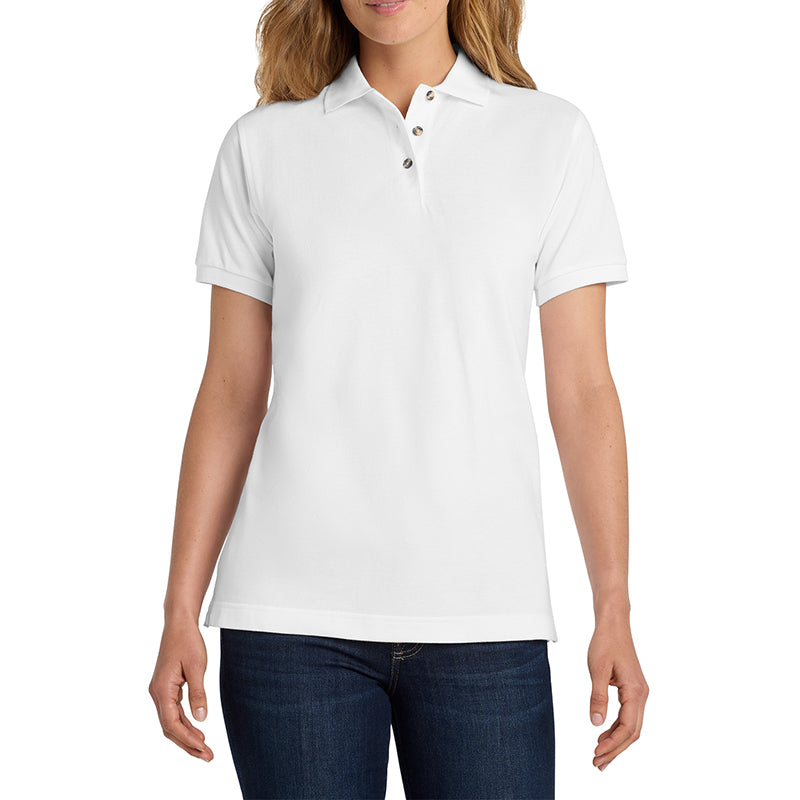 Women's Short Sleeve Heavyweight Cotton Soft Pique Polo T-shirt White