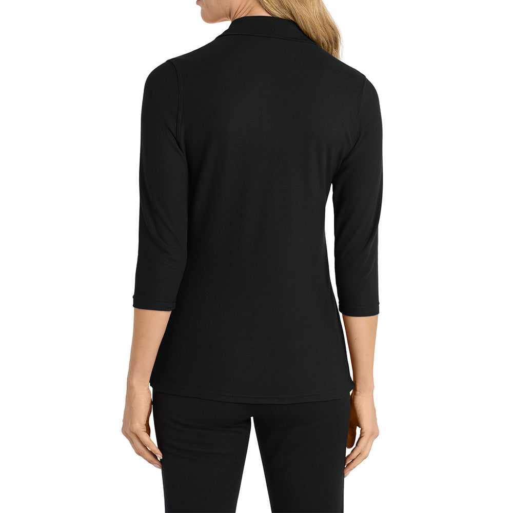 Women's Soft Silk Touch 3/4-Sleeve Classic Polo Top Black