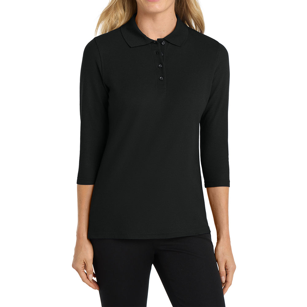Women's Soft Silk Touch 3/4-Sleeve Classic Polo Top Black
