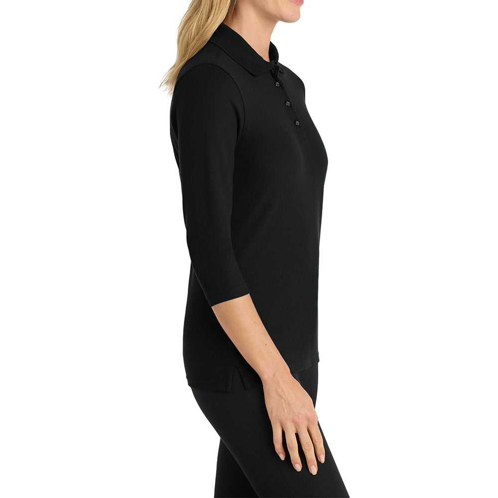 Women's Soft Silk Touch 3/4-Sleeve Classic Polo Top Black