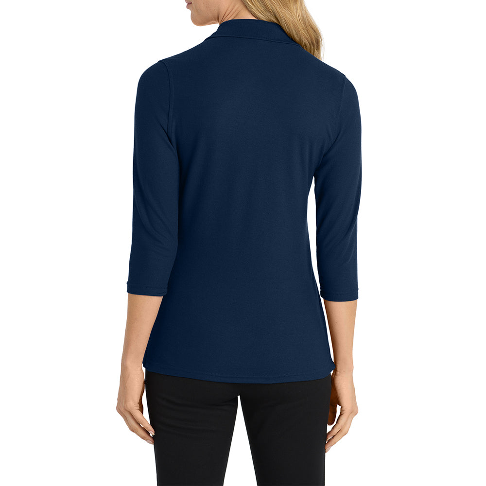 Mafoose Women's Soft Silk Touch 3/4-Sleeve Classic Polo Top Navy