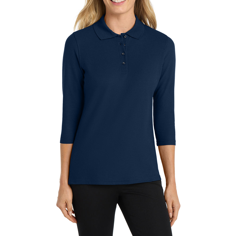 Mafoose Women's Soft Silk Touch 3/4-Sleeve Classic Polo Top Navy