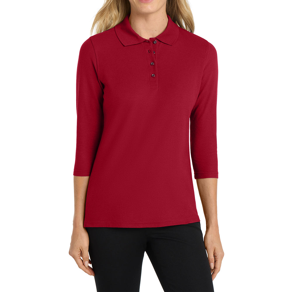 Mafoose Women's Soft Silk Touch 3/4-Sleeve Classic Polo Top Red