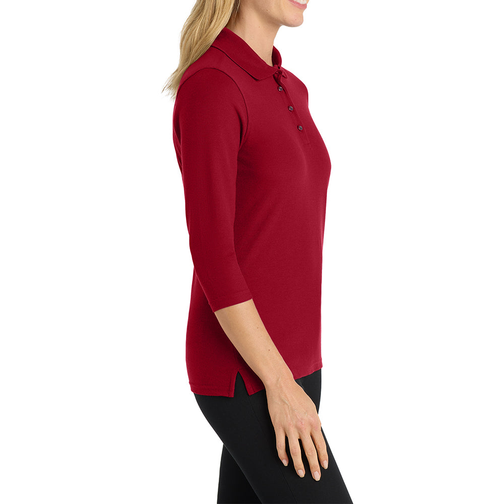 Mafoose Women's Soft Silk Touch 3/4-Sleeve Classic Polo Top Red