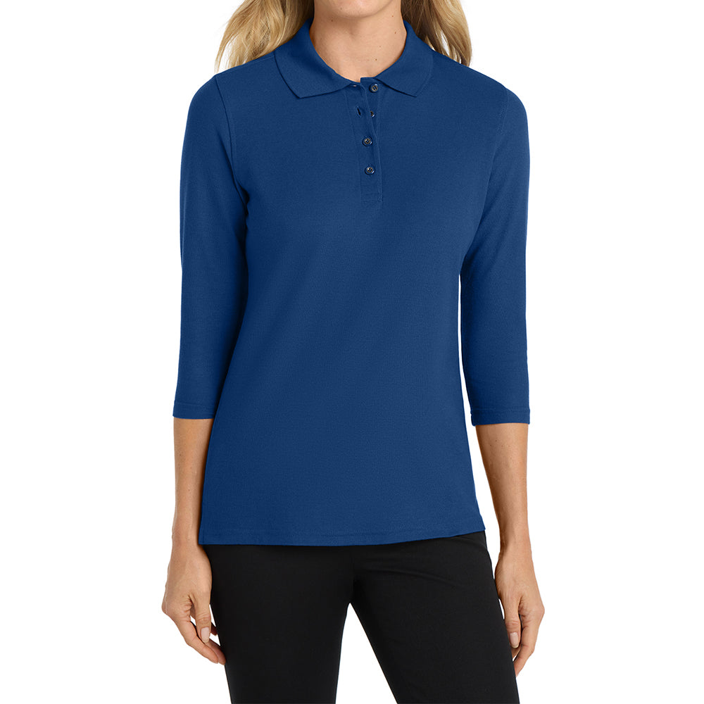 Mafoose Women's Soft Silk Touch 3/4-Sleeve Classic Polo Top Royal