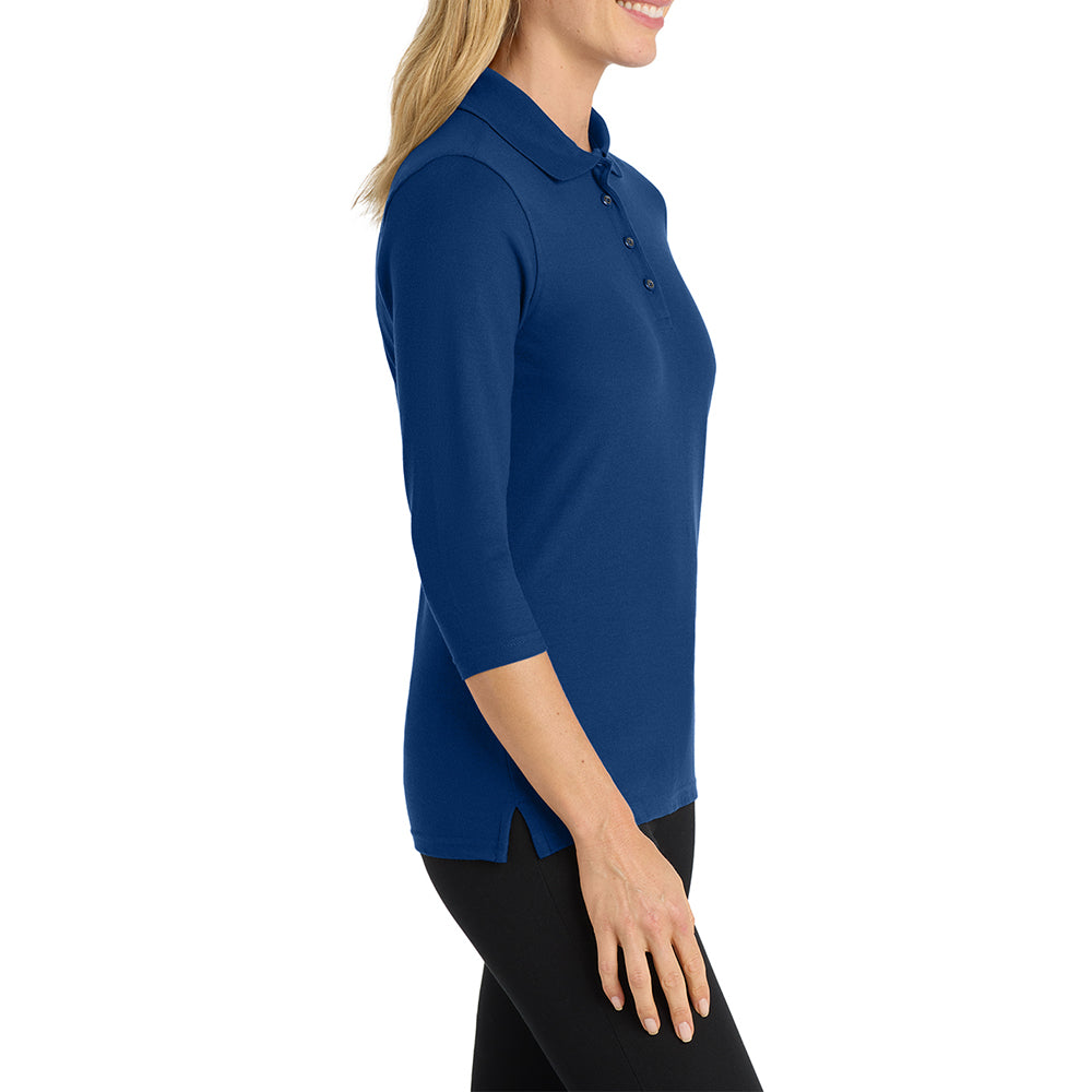 Mafoose Women's Soft Silk Touch 3/4-Sleeve Classic Polo Top Royal