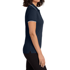 Women's Dry Zone UV Micro-Mesh Tipped Polo-River Blue Navy/ White