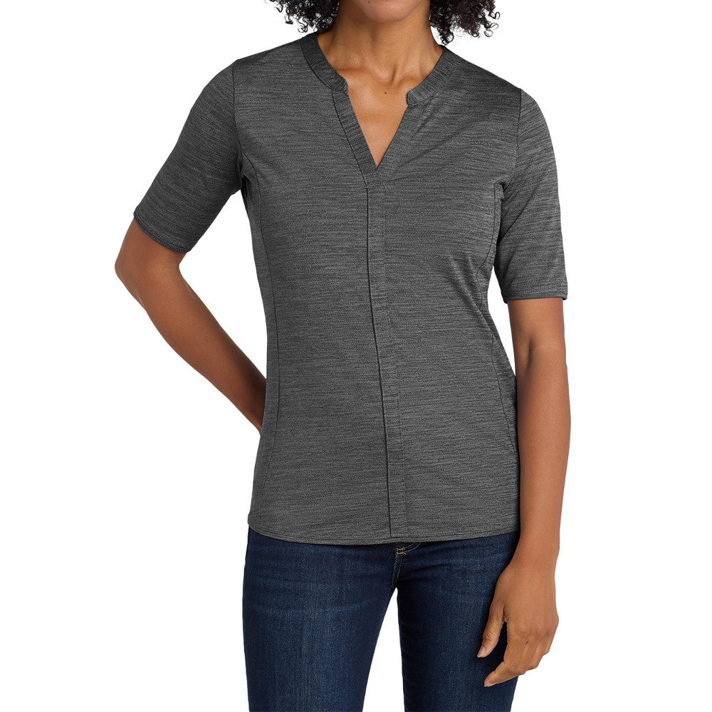 Women's Stretch Heather Moisture Wicking Open Neck Top