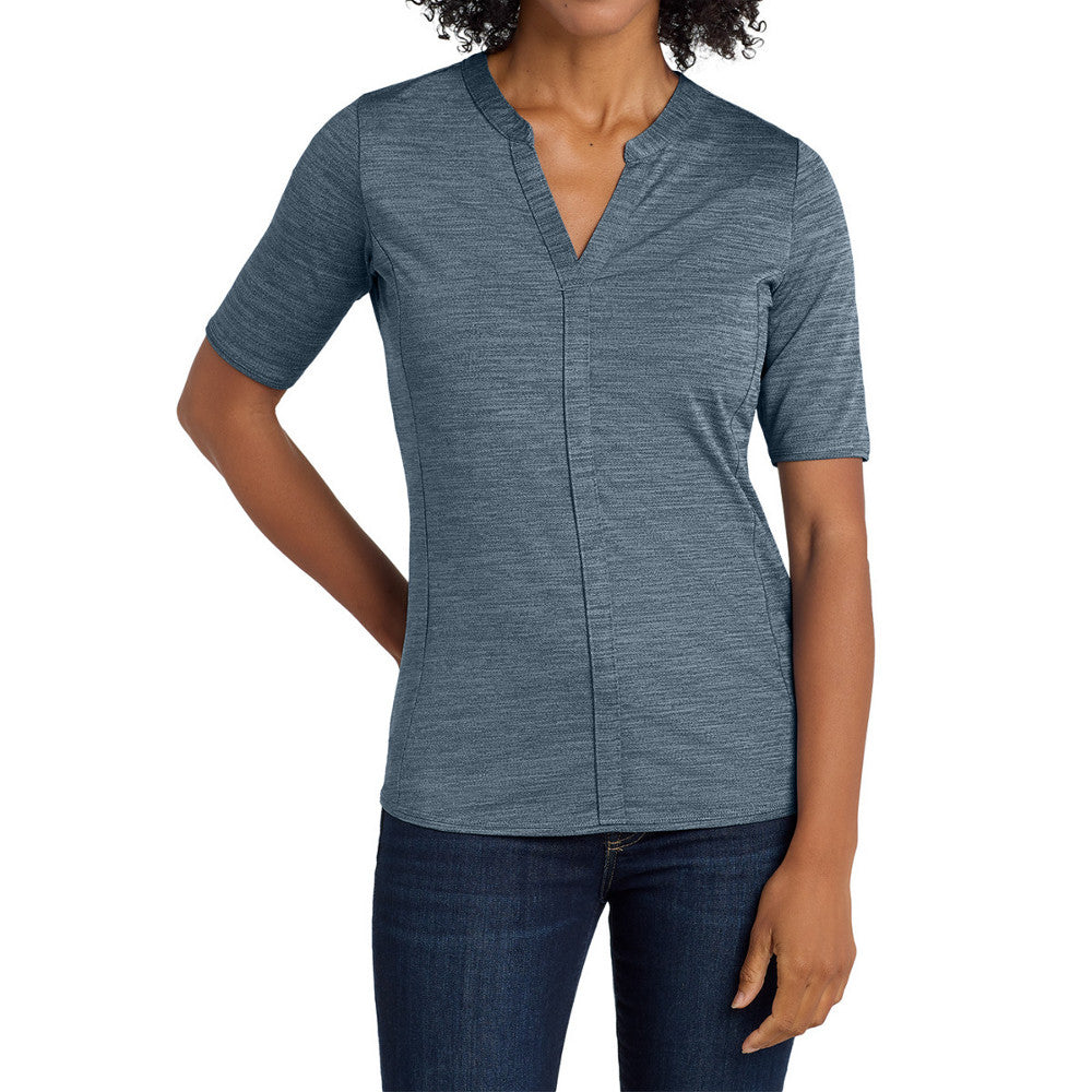 Women's Stretch Heather Moisture Wicking Open Neck Top