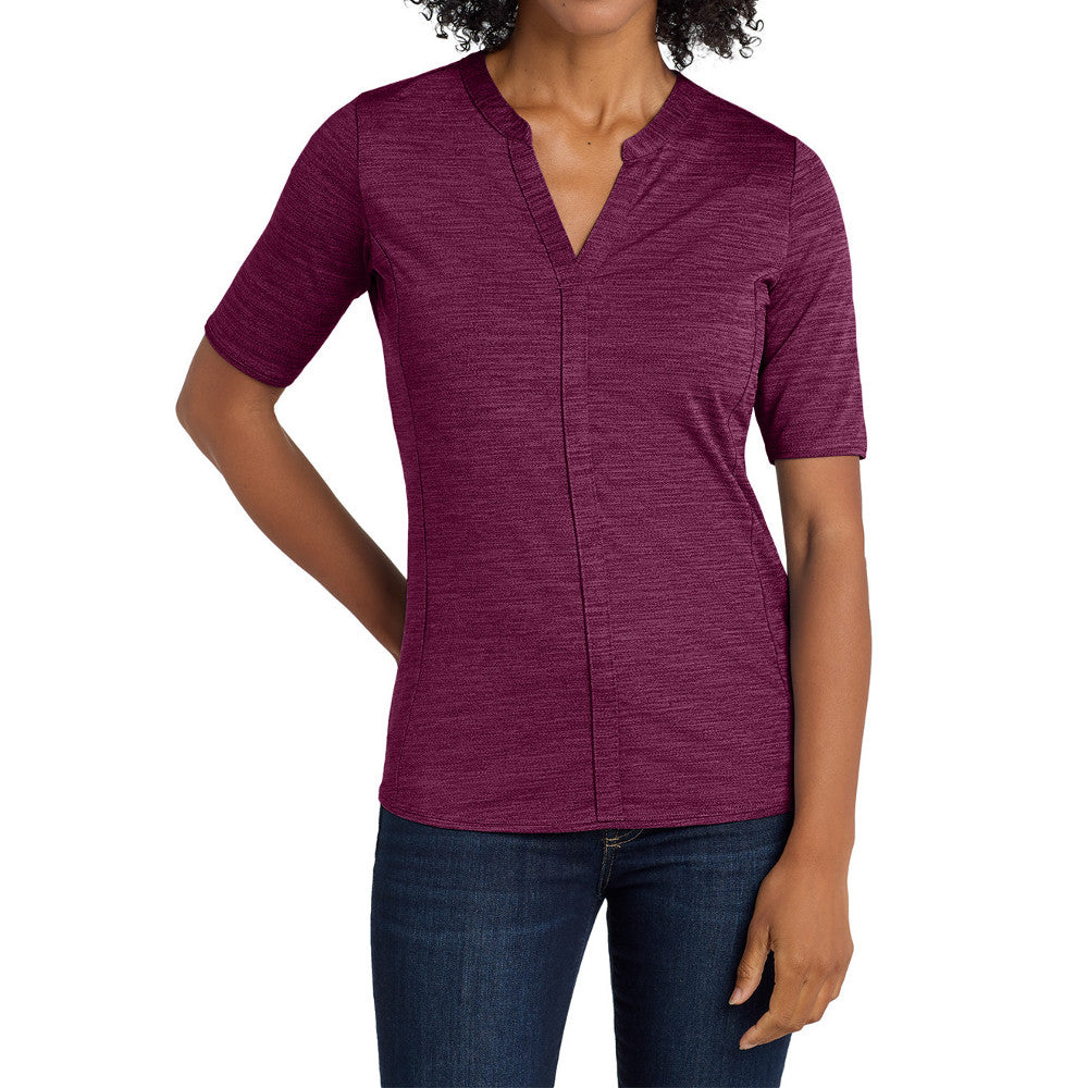 Women's Stretch Heather Moisture Wicking Open Neck Top