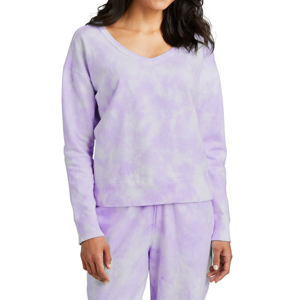 Women's Beach Wash Cloud Ultra-Soft Tie-Dye Pattern V-Neck Sweatshirt