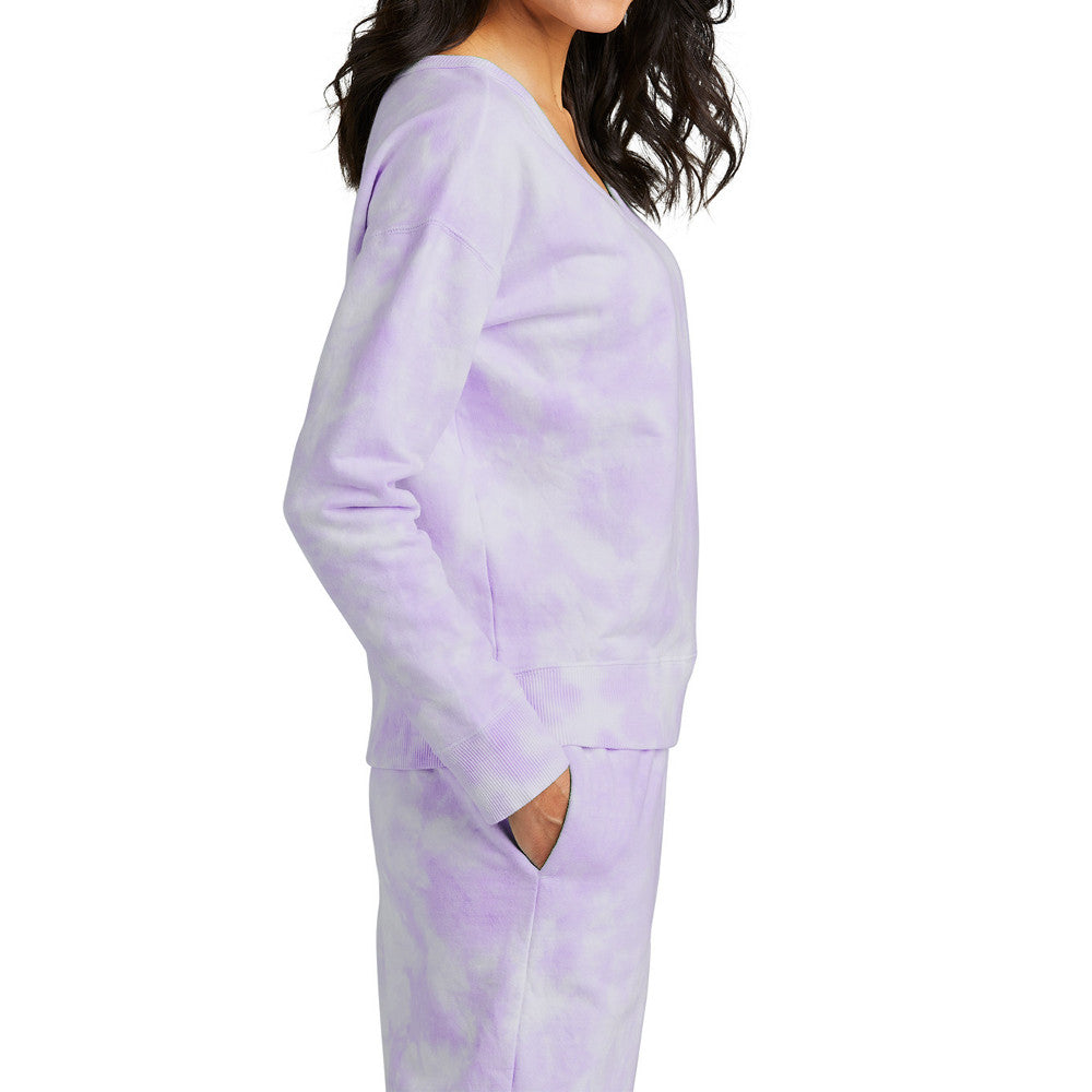 Women's Beach Wash Cloud Ultra-Soft Tie-Dye Pattern V-Neck Sweatshirt
