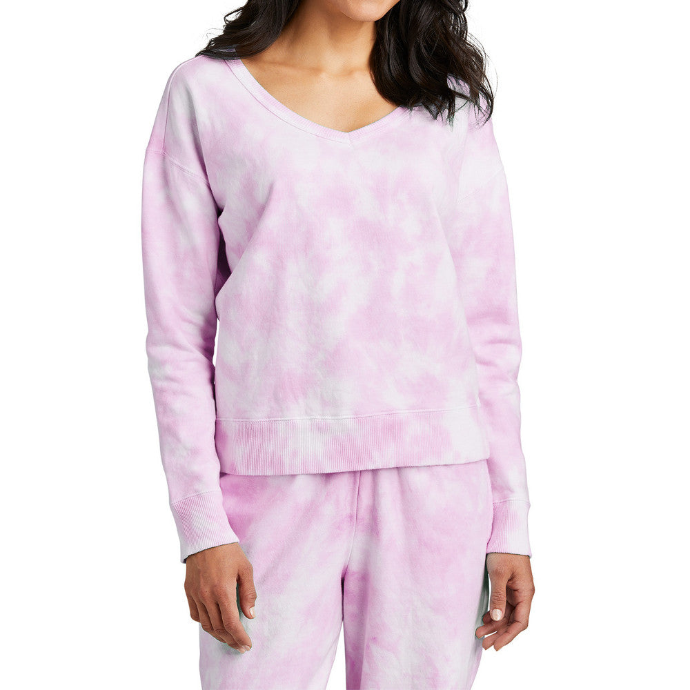 Women's Beach Wash Cloud Ultra-Soft Tie-Dye Pattern V-Neck Sweatshirt