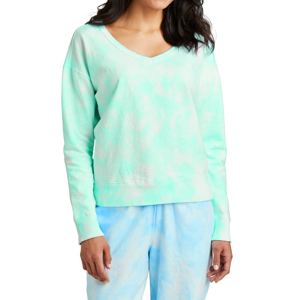 Women's Beach Wash Cloud Ultra-Soft Tie-Dye Pattern V-Neck Sweatshirt