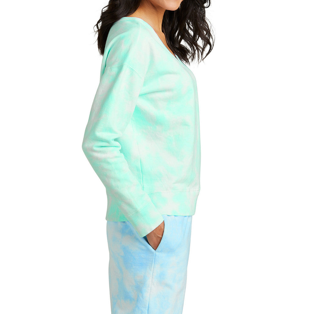 Women's Beach Wash Cloud Ultra-Soft Tie-Dye Pattern V-Neck Sweatshirt