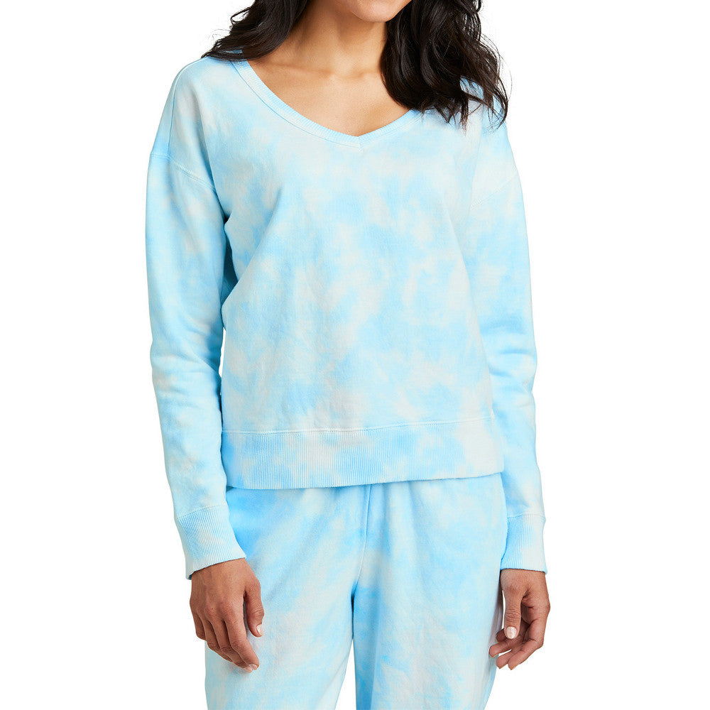 Women's Beach Wash Cloud Ultra-Soft Tie-Dye Pattern V-Neck Sweatshirt