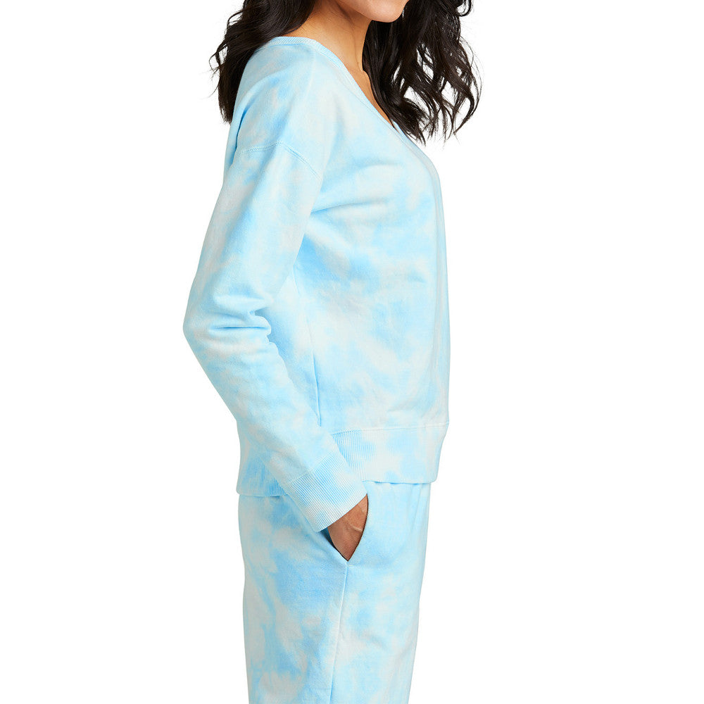Women's Beach Wash Cloud Ultra-Soft Tie-Dye Pattern V-Neck Sweatshirt