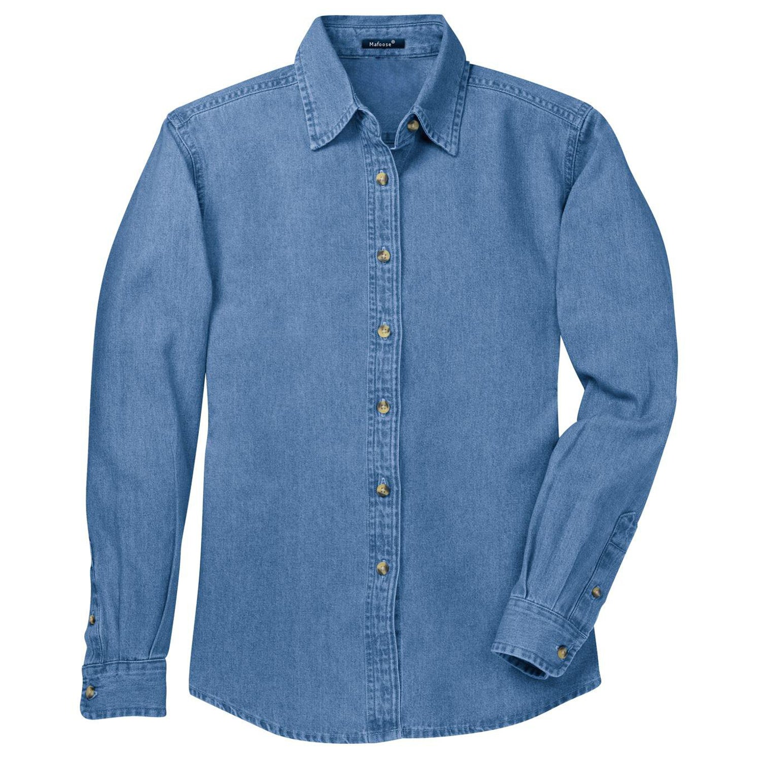 YEL oose Women's Long Sleeve Value Denim Shirt Faded Blue-Front