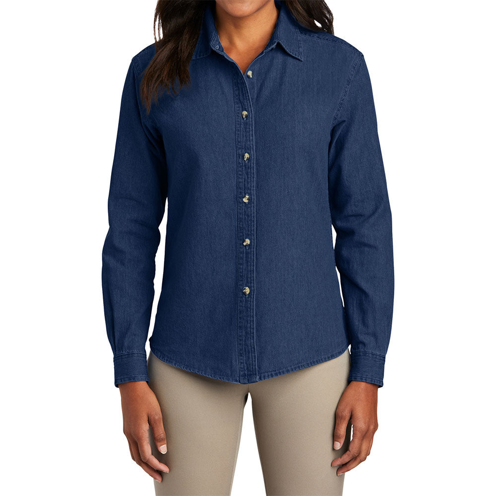 Yellow Rooster Women's Open Collar Relaxed Look Value Denim Long Sleeve Shirt