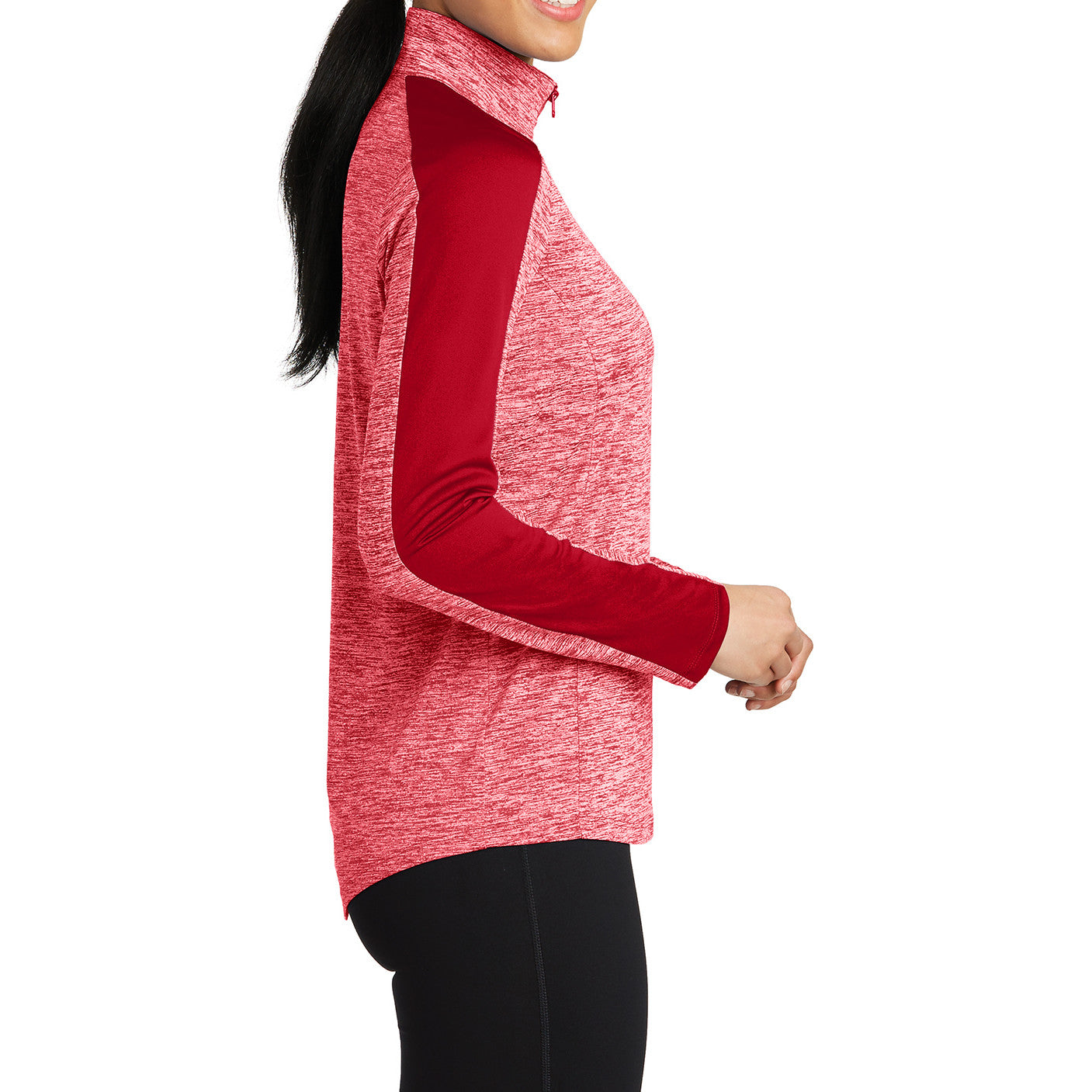 PosiCharge Electric Heather Colorblock 1/4-Zip Pullover- Deep Red Electric-Deep Red