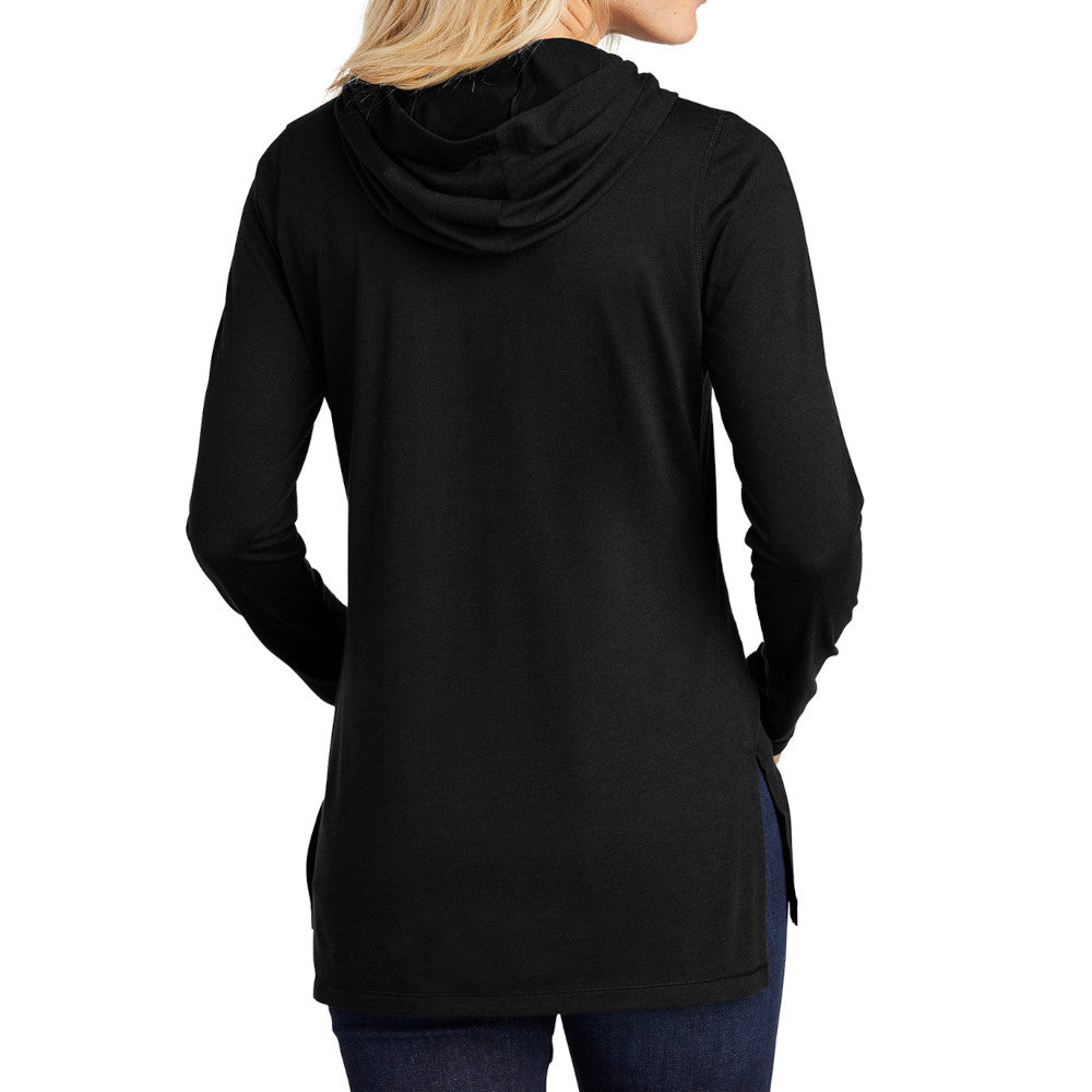 Ladies Moisture-Wicking, Soft, and Color-Locking Performance PosiCharge Tri-Blend Wicking Long Sleeve Hoodie-Black Triad Solid