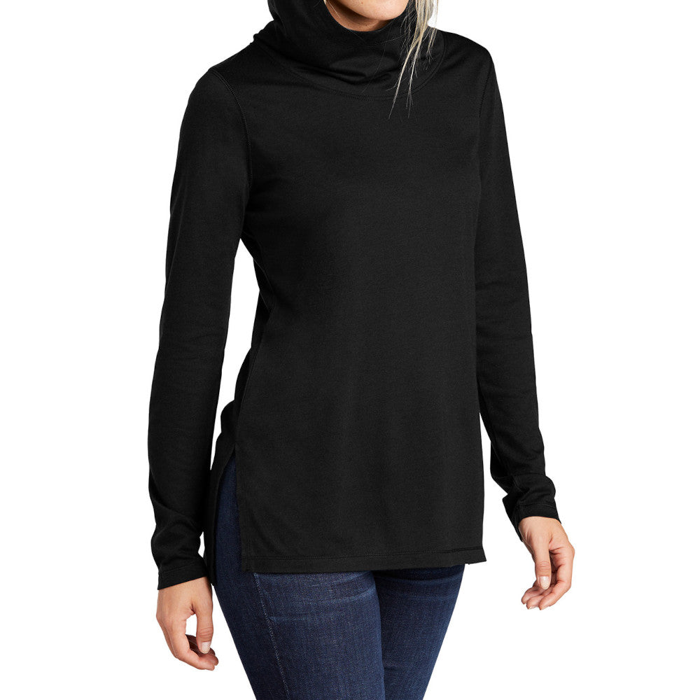 Ladies Moisture-Wicking, Soft, and Color-Locking Performance PosiCharge Tri-Blend Wicking Long Sleeve Hoodie-Black Triad Solid