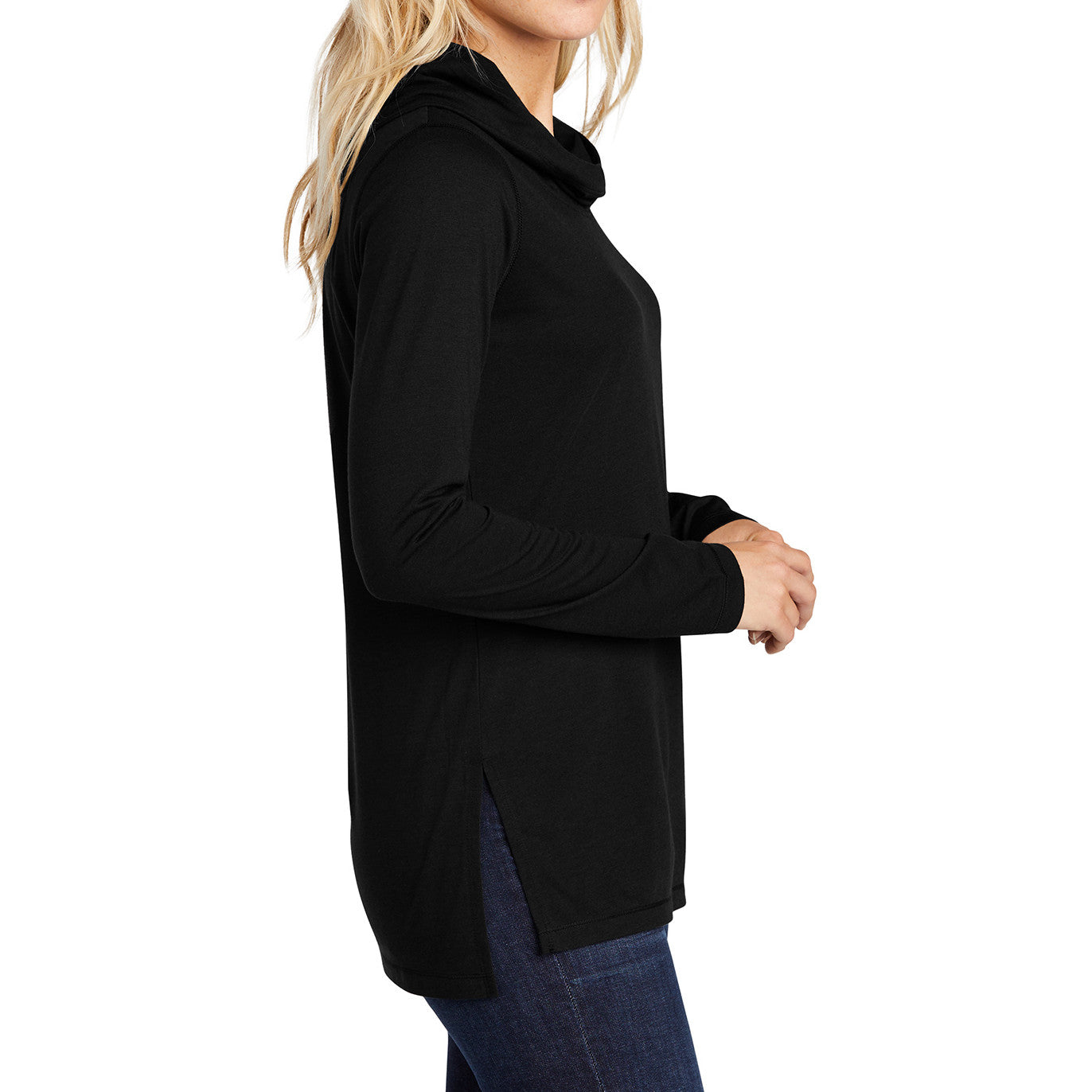 Ladies Moisture-Wicking, Soft, and Color-Locking Performance PosiCharge Tri-Blend Wicking Long Sleeve Hoodie-Black Triad Solid