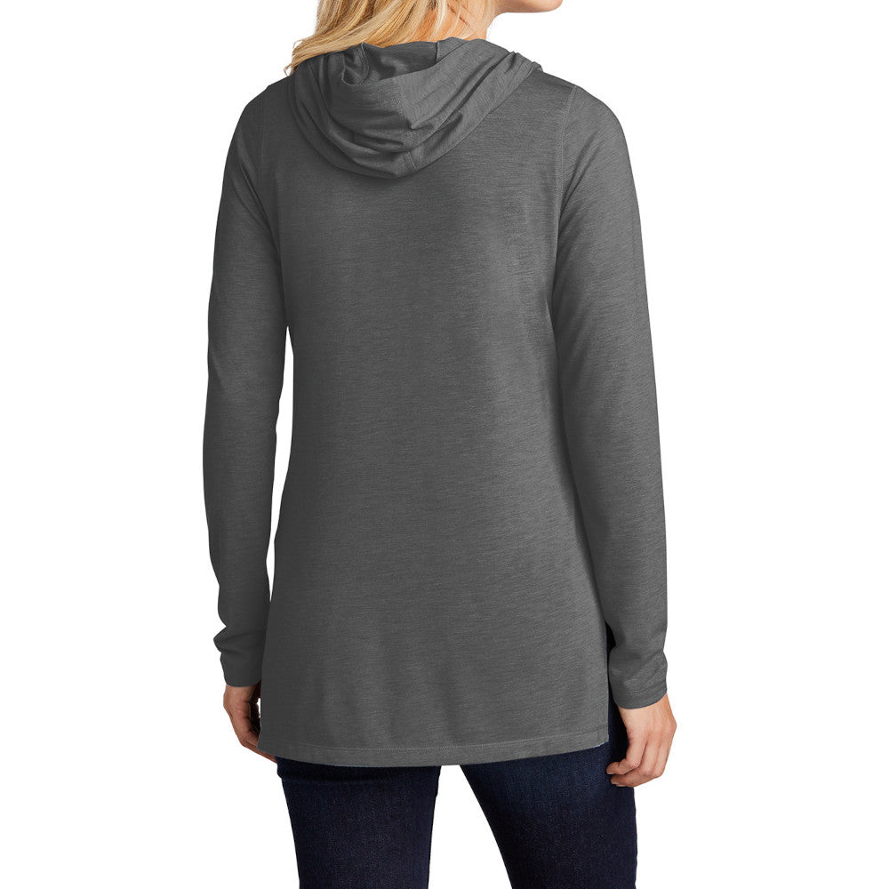 Ladies Moisture-Wicking, Soft, and Color-Locking Performance PosiCharge Tri-Blend Wicking Long Sleeve Hoodie-Dark Grey Heather