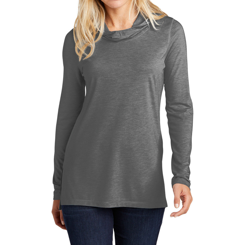 Ladies Moisture-Wicking, Soft, and Color-Locking Performance PosiCharge Tri-Blend Wicking Long Sleeve Hoodie-Dark Grey Heather