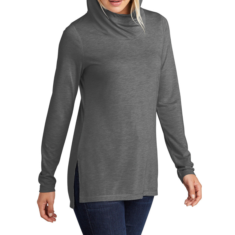 Ladies Moisture-Wicking, Soft, and Color-Locking Performance PosiCharge Tri-Blend Wicking Long Sleeve Hoodie-Dark Grey Heather