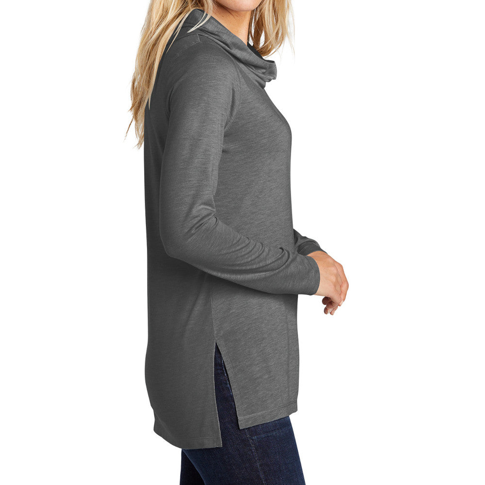 Ladies Moisture-Wicking, Soft, and Color-Locking Performance PosiCharge Tri-Blend Wicking Long Sleeve Hoodie-Dark Grey Heather