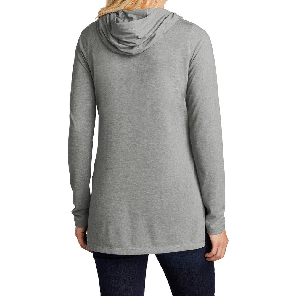Ladies Moisture-Wicking, Soft, and Color-Locking Performance PosiCharge Tri-Blend Wicking Long Sleeve Hoodie-Light Grey Heather