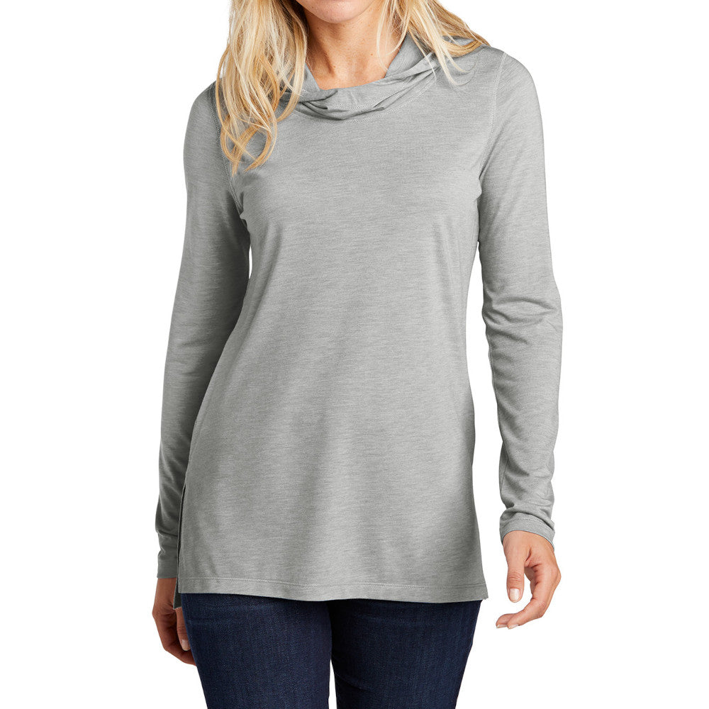Ladies Moisture-Wicking, Soft, and Color-Locking Performance PosiCharge Tri-Blend Wicking Long Sleeve Hoodie-Light Grey Heather