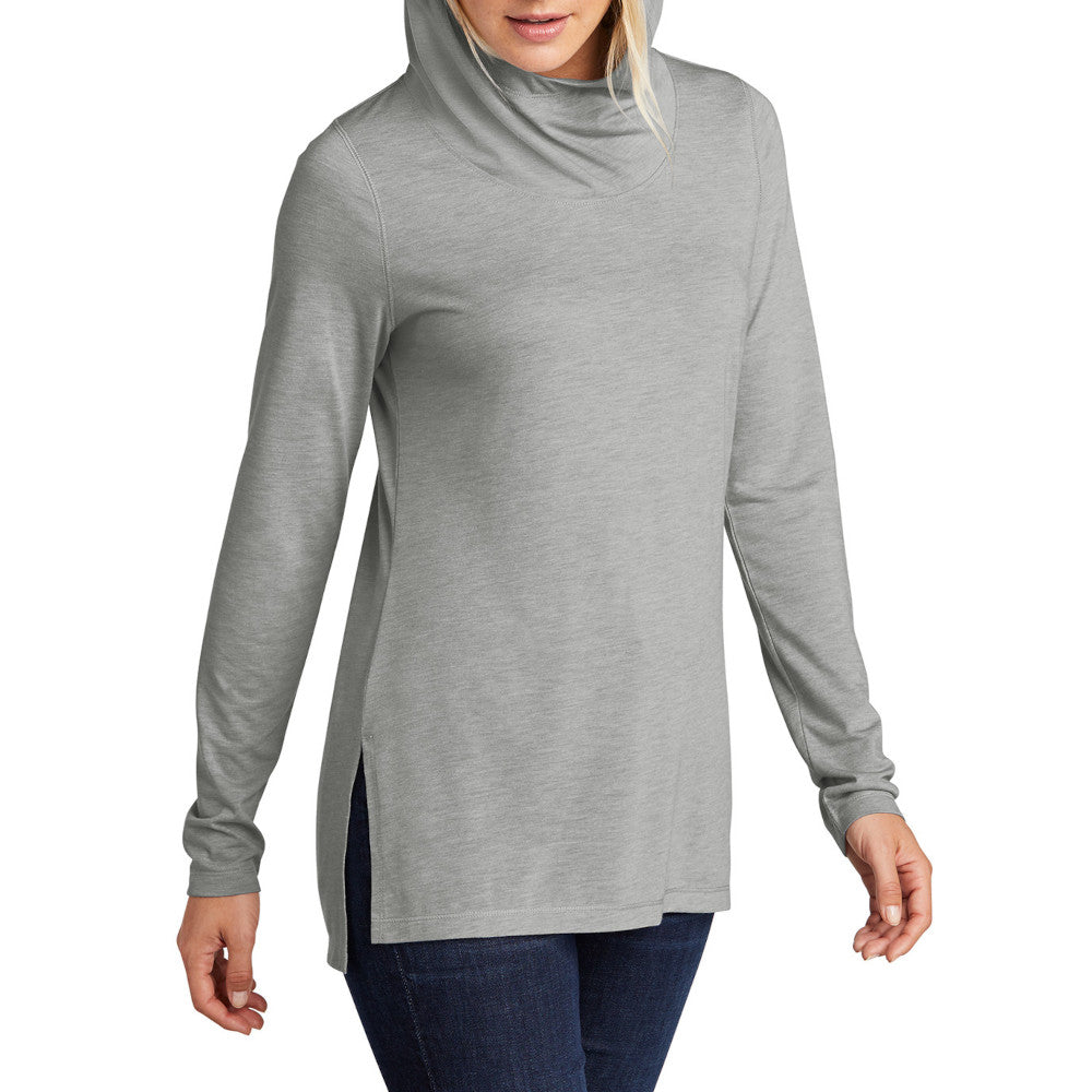 Ladies Moisture-Wicking, Soft, and Color-Locking Performance PosiCharge Tri-Blend Wicking Long Sleeve Hoodie-Light Grey Heather