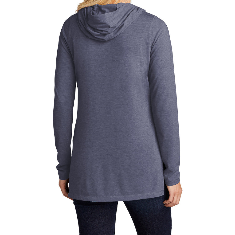 Ladies Moisture-Wicking, Soft, and Color-Locking Performance PosiCharge Tri-Blend Wicking Long Sleeve Hoodie-True Navy Heather