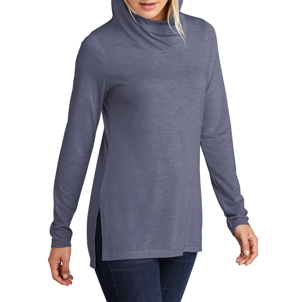 Ladies Moisture-Wicking, Soft, and Color-Locking Performance PosiCharge Tri-Blend Wicking Long Sleeve Hoodie-True Navy Heather