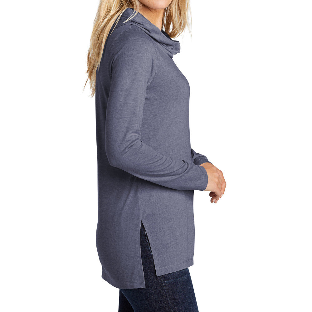 Ladies Moisture-Wicking, Soft, and Color-Locking Performance PosiCharge Tri-Blend Wicking Long Sleeve Hoodie-True Navy Heather