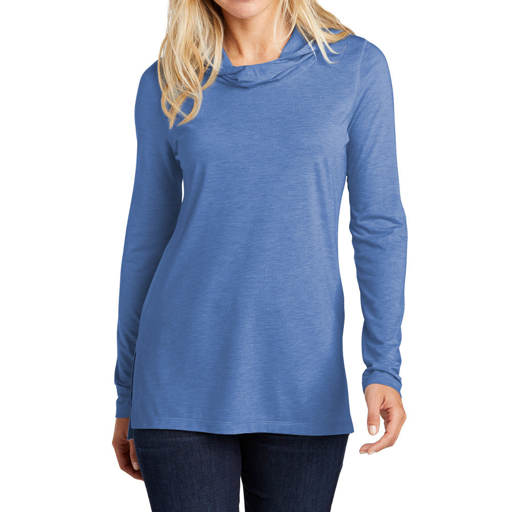 Ladies Moisture-Wicking, Soft, and Color-Locking Performance PosiCharge Tri-Blend Wicking Long Sleeve Hoodie-True Royal Heather