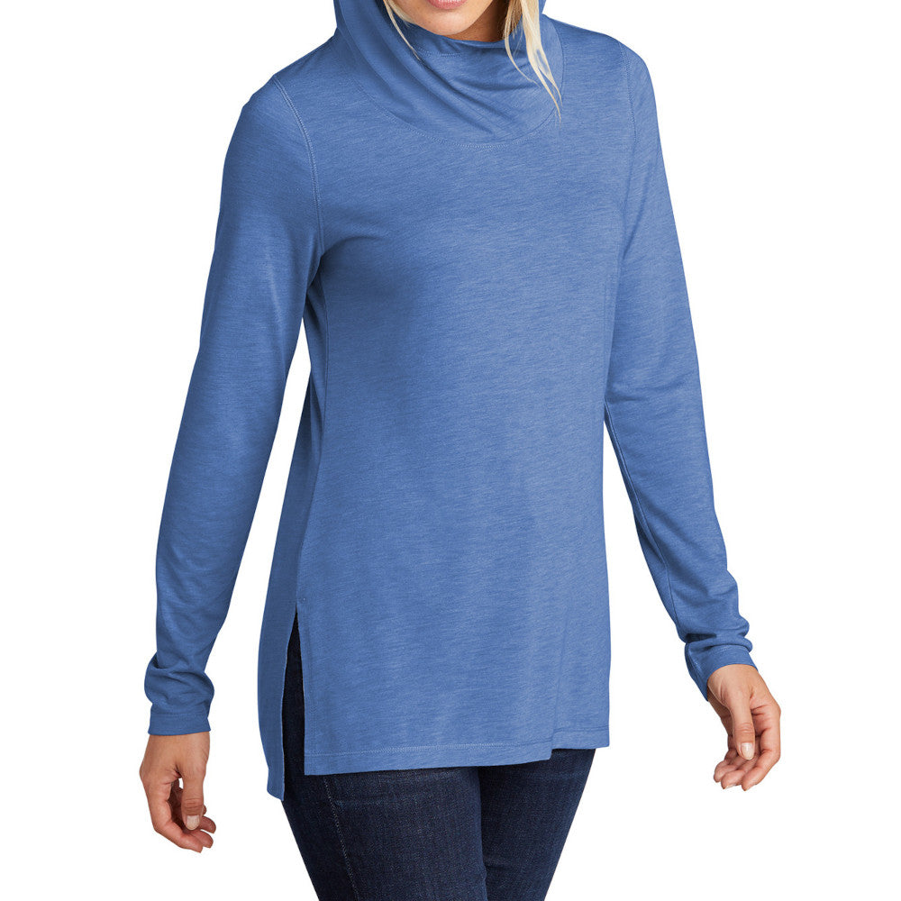 Ladies Moisture-Wicking, Soft, and Color-Locking Performance PosiCharge Tri-Blend Wicking Long Sleeve Hoodie-True Royal Heather