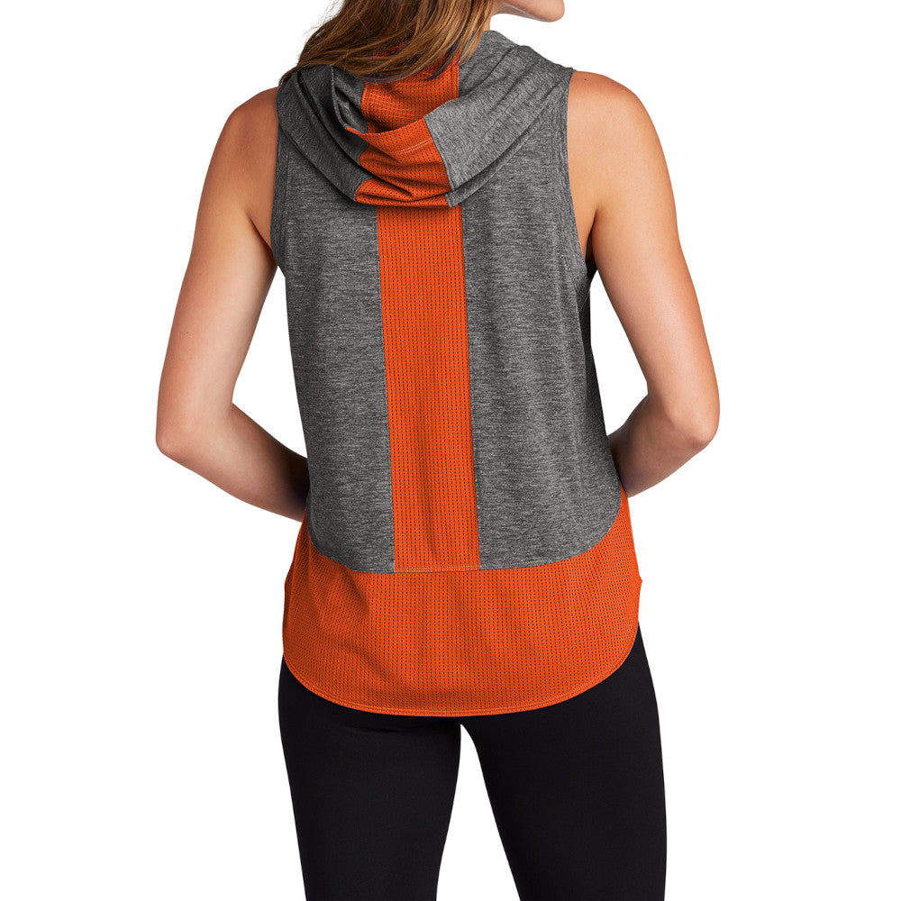 Women's PosiCharge Tri-Blend Wicking Draft Hoodie Tank - Deep Orange/ Dark Grey Heather